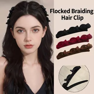 Korean Style Flocked Braided Hair Clip Double Layer Duckbill Clip For Women Side Bangs Fixing Elegant Floral Hair Decor
