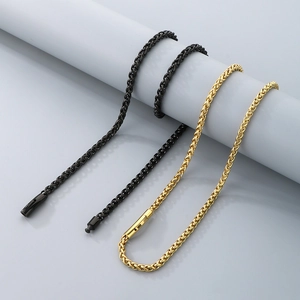 Black and gold 6mm stainless steel basket weave chains with spring buckle for men and women