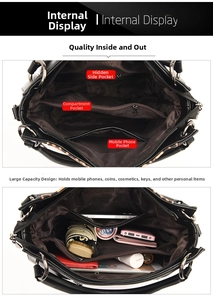 Interior layout of large leopard print tote with multiple functional storage compartments