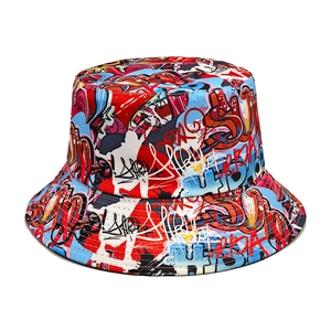 Streetwear Graffiti Print Bucket Hat Polyester Breathable Sun Protection Outdoor Hip Hop Style For Men Women