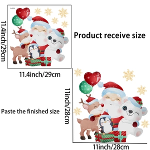 Macro detail of Christmas toilet stickers featuring Santa, reindeer, and snowflakes