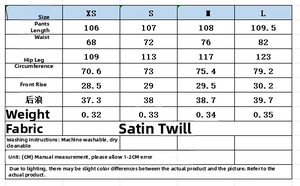 Detailed size chart for the striped shirt and trousers set with measurements in centimeters