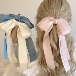 Grande Pince À Cheveux Noeud En Satin Avec Longs Rubans Double Couche Coiffe Élégante De Style Coréen Pour Femmes Filles