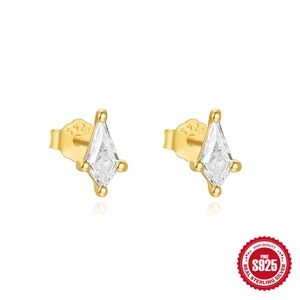 Elegant S925 sterling silver kite shaped diamond earrings with 18K gold plating