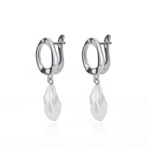 Elegant silver leverback earrings with natural white baroque freshwater pearls