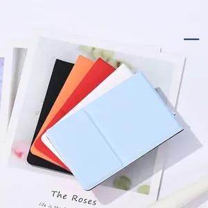 Foldable PU leather beauty mirror in five colors with textured protective cover