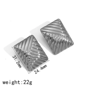 Detailed size view of silver geometric striped earrings measuring 31.2mm by 24.4mm