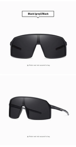Detailed views of full-rim polarized TR90 sports sunglasses with one-piece black lenses