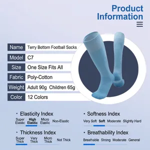 Blue pro soccer socks with thick towel sole for kids and adults, high elastic cotton fabric