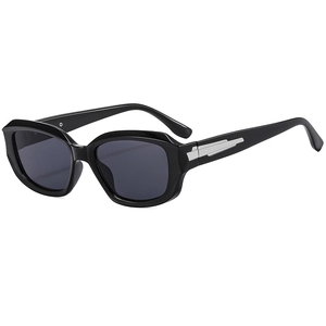 Vintage square sunglasses with black frame, dark lenses and silver metal temple accents