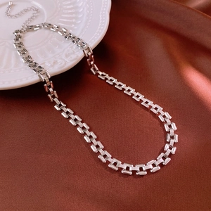 Minimalist silver square link chain necklace with lobster clasp and extension chain