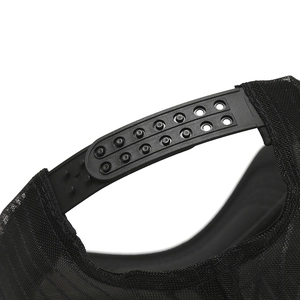Black American flag mesh cap with adjustable snapback closure and breathable texture
