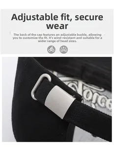 Detail view of black baseball cap featuring adjustable metal buckle and FORCE embroidery
