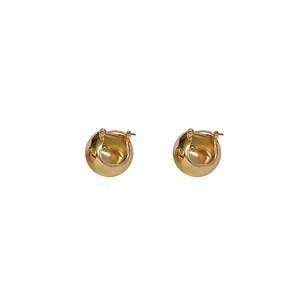 French style minimalist gold dome hoop earrings with mirror polished metallic finish