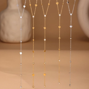 Colliers longs en forme de Y en acier inoxydable avec pendentifs cœur et zircons dorés