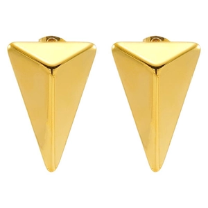 Exaggerated 18K gold triangular pyramid earrings in minimalist stainless steel geometric style