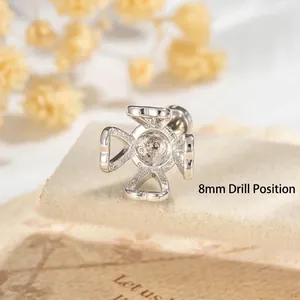 Hollow heart 4-claw 8mm stud earring setting base in silver metal for DIY jewelry