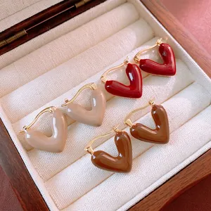 Heart Hoop Earrings Alloy Enamel Drip Oil Huggies Retro Minimalist Elegant Jewelry For Women