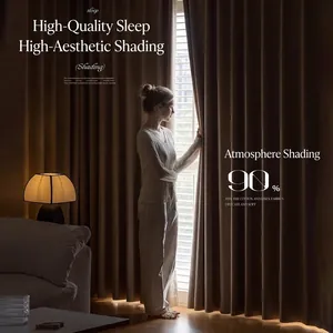 Modern coffee brown cotton linen blackout curtains with 90% shading for bedroom