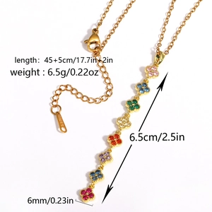 Stainless steel multi-color clover pendant necklace with zircon and gold chain