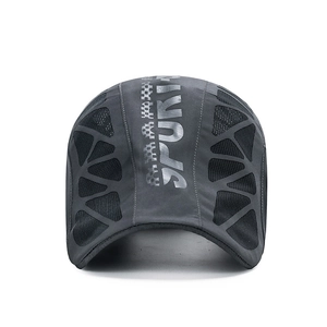 Men's dark grey breathable mesh sport cap with letter print and quick-dry sun protection
