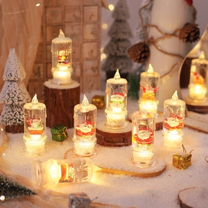 Christmas LED Candle Light Water Filled Glitter Santa Snowman Figurines Transparent Plastic Warm Desktop Decor Lamp