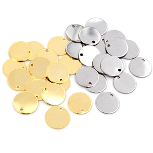 Polished gold and silver stainless steel round disc tags for DIY jewelry making