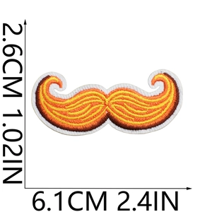 Detailed measurement view of a yellow gradient mustache embroidered patch 6.1cm x 2.6cm