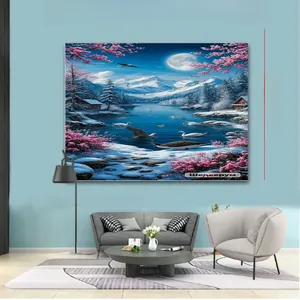 Detail view of 200x150cm sunrise beach and mountain tapestry showing size dimensions