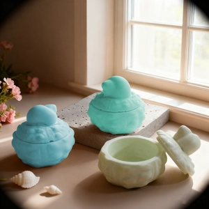 Three-piece ceramic bird storage jars with lid and wavy texture for jewelry or home decor