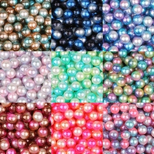 No Hole Imitation Artificial Pearl Beads Gradient Rainbow Colorful Round ABS DIY Craft Jewelry Decoration Accessories Novelty