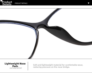 Detail of integrated nose pads on lightweight black triangle cat eye sunglasses