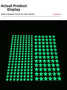 Luminous star wall stickers showing glow-in-the-dark effect on black background