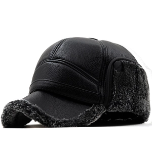 Chapeau Hiver Homme Trappeur Cuir PU Doublé Fausse Fourrure Coupe Vent Protection Froid Oreillettes Chaude Style Baseball