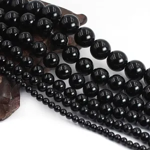 Polished black agate round beads for DIY jewelry in sizes from 4mm to 14mm