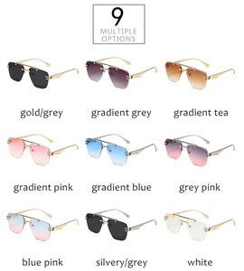 Showcase of nine colorful rimless sunglasses in multiple gradient lens options