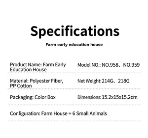 Specifiche dettagliate del gioco fattoria in peluche con materiali e dimensioni precise