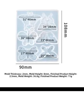 Detaillierte Größentabelle für Silikonform mit 6 Schmetterlingen für Resin-Schmuck