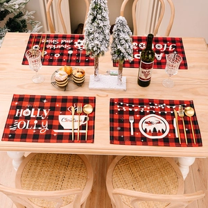 Tovaglietta Natale Rosso Nero Buffalo Plaid Scacchi Tessuto Lino Decorazione Tavola Festa Sala Da Pranzo Motivo Renna Camion