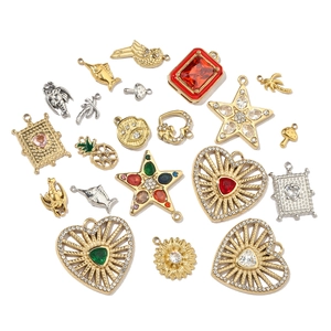 Collection of French style stainless steel heart and star charms with colorful stones