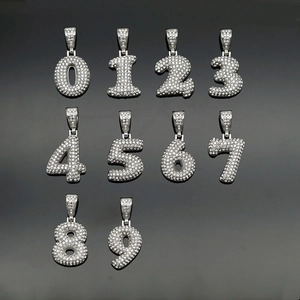 Hip-hop 316 stainless steel bubble numbers 0-9 pendants set with white crystals