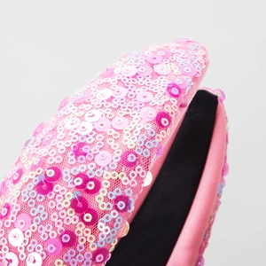 Serre-tête noué à paillettes roses pour femmes avec doublure noire et fini scintillant