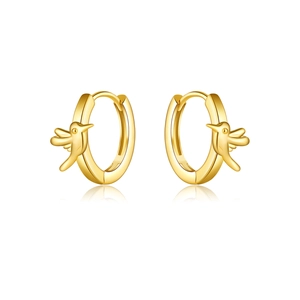Elegant gold hummingbird hoop earrings for women with a polished metallic finish