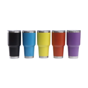 Set of 30oz stainless steel tumblers in multiple colors with transparent lids for car use