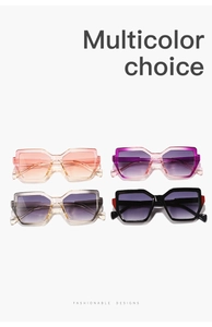 Multiple color options for polygon gradient oversized sunglasses in a 2x2 grid layout