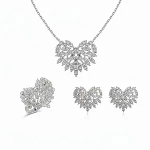 925 Sterling Silver Heart Jewelry Necklace Earrings Ring For Women Elegant Zirconia Inlaid Wedding Accessory Jewelry