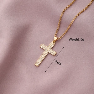 Gold plated cross pendant necklace for men and women featuring sparkling zircon stones
