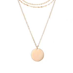 Layered rose gold stainless steel necklace with elegant round pendant for women