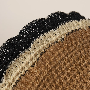 Three hollow knit sun hats in black, beige, and brown with vintage scalloped edges