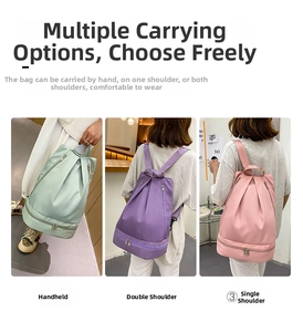 Oxford fabric swim bag with wet dry compartment and separate shoe storage at the bottom